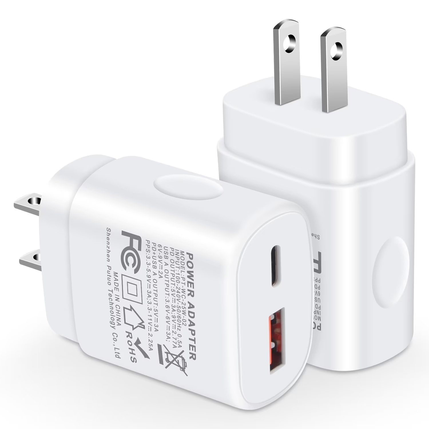 USB C Block,2Pack FiveBox USB C Charger Block 25W PD&QC Android Type C