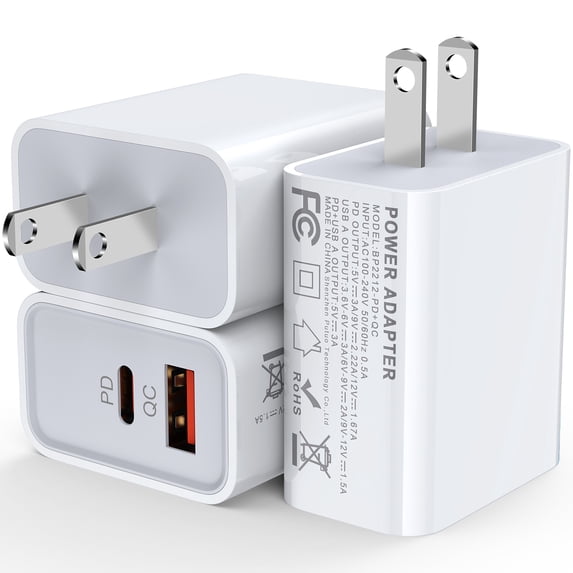 USB C Block,3Pack ABCPOW 20W PD&QC Dual USB C Charger Block Android Type C Charger Block USB C Wall Charger Block Phone Charger Power Adapter USB C Brick C Type Charger Box Fast Charging Block,White