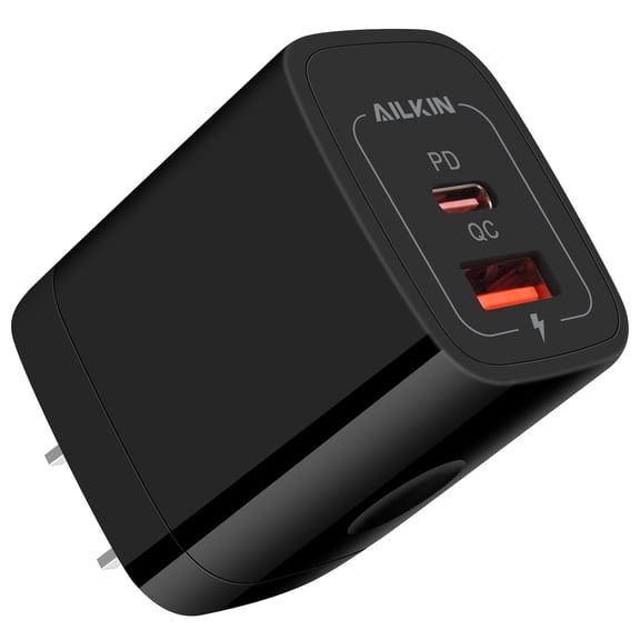 USB C Block,AILKIN 20W PD Type C Charger Block QC3.0 Dual USB Wall Charger Adapter Plug USB C Brick Power Delivery Fast Charge Quick Charging Charger Block,Dark Black