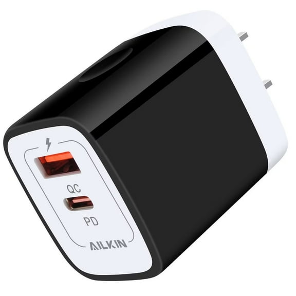USB C Block,AILKIN 20W PD Type C Charger Block QC3.0 Dual USB Wall Charger Adapter Plug USB C Brick Power Delivery Fast Charge Quick Charging Charger Block,Black