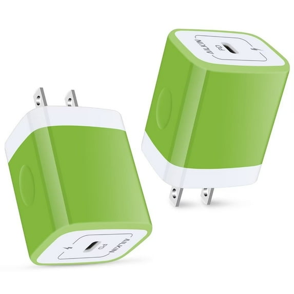 USB C Block Charger,ABCPOW 2PACK/20W PD Type C Chargers for Wall Charger Block Fast Charging Charger Plug Power Adapter USB C Brick Cube,Green