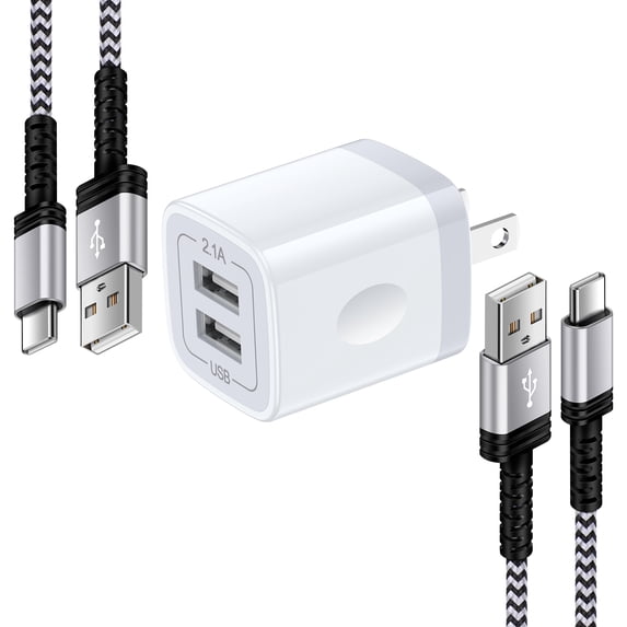 USB C Block, Dual Port Charger Block with 2pcs 10FT Type C Charging Cable, Type C Charger Block Fast Charging USB C Wall Charger Plug Brick Cube Box Power Station Phone Charger Cords, White