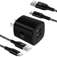 thumbnail image 1 of USB C Block, Dual Port USB Charger Plug with 2 Pack 6FT USB C Cable Cord, Hootek Type C Charger Adapter Fast Charger Power Station Type C Wall Charger Brick Fast Charging for Samsung, Black, 1 of 8