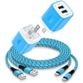 thumbnail image 1 of USB C Block Fast Charging, 2 Pack Dual Port Charger Block with Type C Charging Cable 6FT, USB Charging Block Type C Charger Block Wall Charger Adapter Power Station Compatible for Android, Blue, 1 of 7