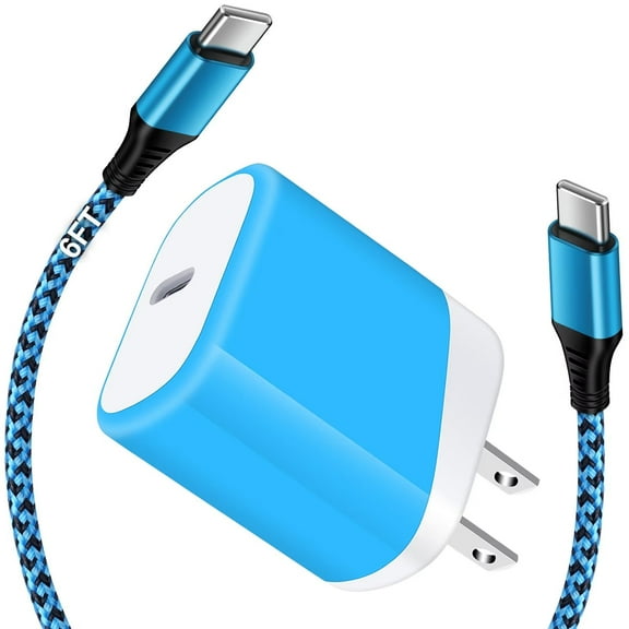 USB C Block,FiveBox 20W PD USB C Charger Block and 1pc Android Type C Cable USB C Charging Cable 6ft USB C Wall Charger Block USB C Brick Phone Charging Cord Type C Charging Block for Samsung,Blue