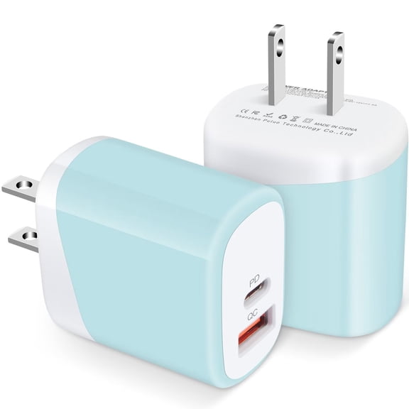 USB C Block,FiveBox 2pack USB C Wall Charger Block 20W PD Type C Charger Block QC3.0 Dual USB C Wall Charger Adapter USB C Brick Fast Charging Block Type C Charger Box,Blue
