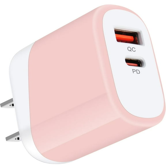 USB C Block,FiveBox USB C Wall Charger Block 20W PD Type C Charger Block QC3.0 Dual USB C Wall Charger Adapter USB C Brick Fast Charging Block Type C Charger Box,Pink