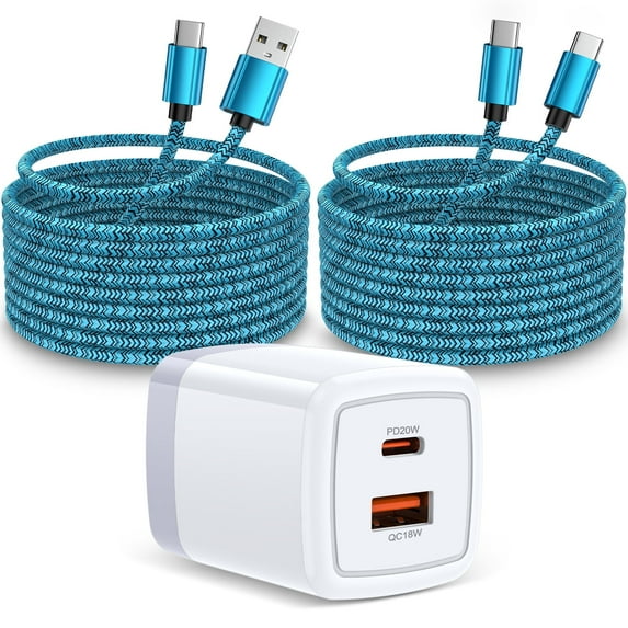 USB C Block, Hootek Dual Port PD20W+QC18W Type C Charger with 2Pack 6FT Charging Cable Type C Cable USB C to C Charging Cables USB C Wall Charger Adapter Type C Brick for iPhone 15 Samsung, Blue