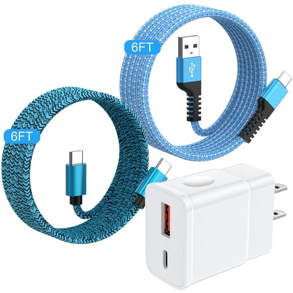 USB C Block, Type C Charger with 2Pack 6FT Hootek Charging Cable Dual Port USB C Wall Charger Type C Cable USB C to C Charging Cables USB C Brick Compatible with iPhone 15 Samsung, Blue