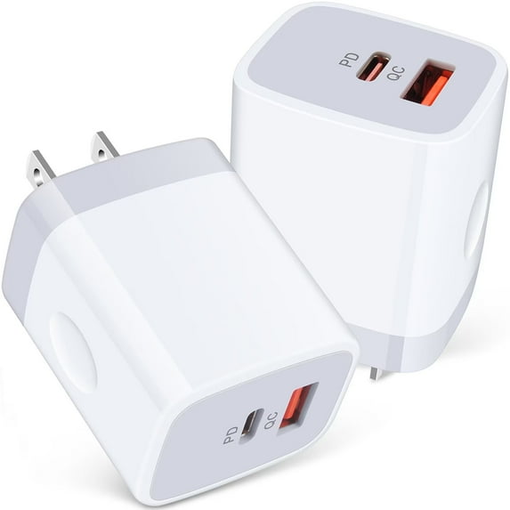 USB C Block,USB C Charger Block FiveBox 2pack 20W PD Type C Charger Block QC3.0 Dual USB C Wall Charger Adapter USB C Brick Fast Charging Block Type C Charger Box,White