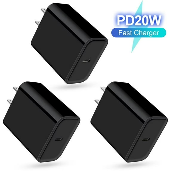 USB C Block,Wall Charger Block,3PCS AILKIN 20W PD Type C Block Chargers Wall Charger Block Fast Charging Charger Plug Power Adapter USB C Brick Cube,Dark Black