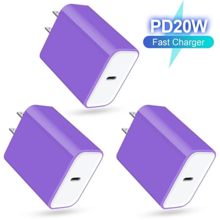 USB C Block,Wall Charger Block,3PCS AILKIN 20W PD Type C Block Chargers Wall Charger Block Fast Charging Charger Plug Power Adapter USB C Brick Cube,Purple