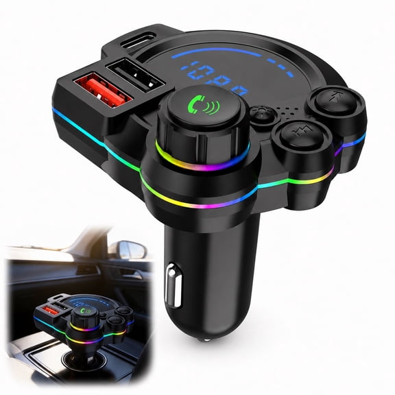 USB-C Bluetooth 5.3 Car Adapter, Wireless FM Transmitter with Hands-Free Calling for Non-Bluetooth Vehicles, Plug & Play Music Receiver for Car Audio Systems