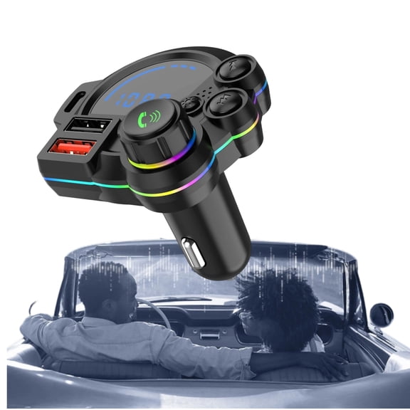 USBC Bluetooth 5.4 Car Adapter HandsFree Calling & Wireless Music Streaming, FM Transmitter with Dual USB + USBC Fast Charging, Plug & Play for NonBluetooth Cars