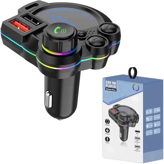 USB-C Bluetooth 5.4 Car Adapter, Wireless Music & Hands-Free Calls for Non-Bluetooth Cars, Ambient Light, USB Flash Playing, Plug & Play FM Transmitter for SUVs Trucks RVs (1pc)