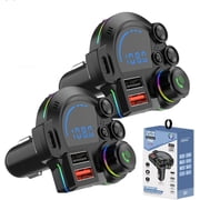 USB-C Bluetooth Car Adapter, Mp3 Player with Dual USB Ports with Fm Transmitter for Non-Bluetooth Vehicles, Wireless Music and Hands-Free Calling LED Display, RGB Ambient Light Plug and Play2pcs