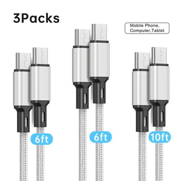 USB C to USB C Braided Charge Cable, 3 count per Pack [6 6 10] Type C-Type C Charger Cord Compatible for Samsung S23, Note 20 Ultra, MacBook Pro, iPad Pro/ Air, iPhone 15/15 Plus/15 Pro Max
