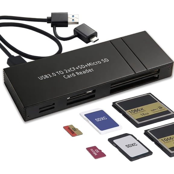USB C CF & SD Card Reader, Aluminum 6 Slot Multi Memory Card Adapter, USB 3.0 Simultaneously Reads SD, Micro SD, CF Cards for Computer