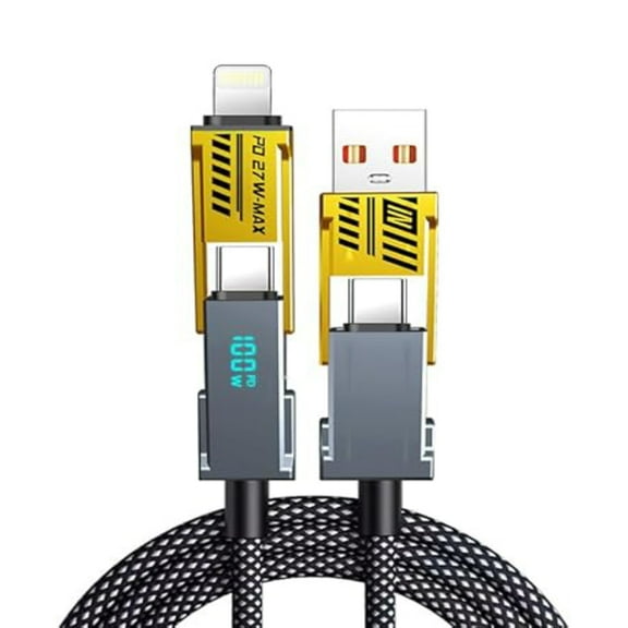 USB C Cable [100W 4 in 1 Charging Cable with LED Display] Braided Multi Charging Cord with Data Sync, Type C Charger Cable Combo Type C/USB A/L Port for iPhone/iPad/Samsung/MacBook, 3.28ft