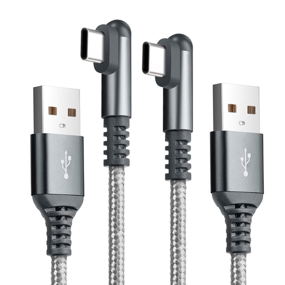 ROFAY USB C Cable 15FT Right Angle Nylon Braided Fast Charging, Compatible with Galaxy A51 A71, S20 S10 Plus (Gray)