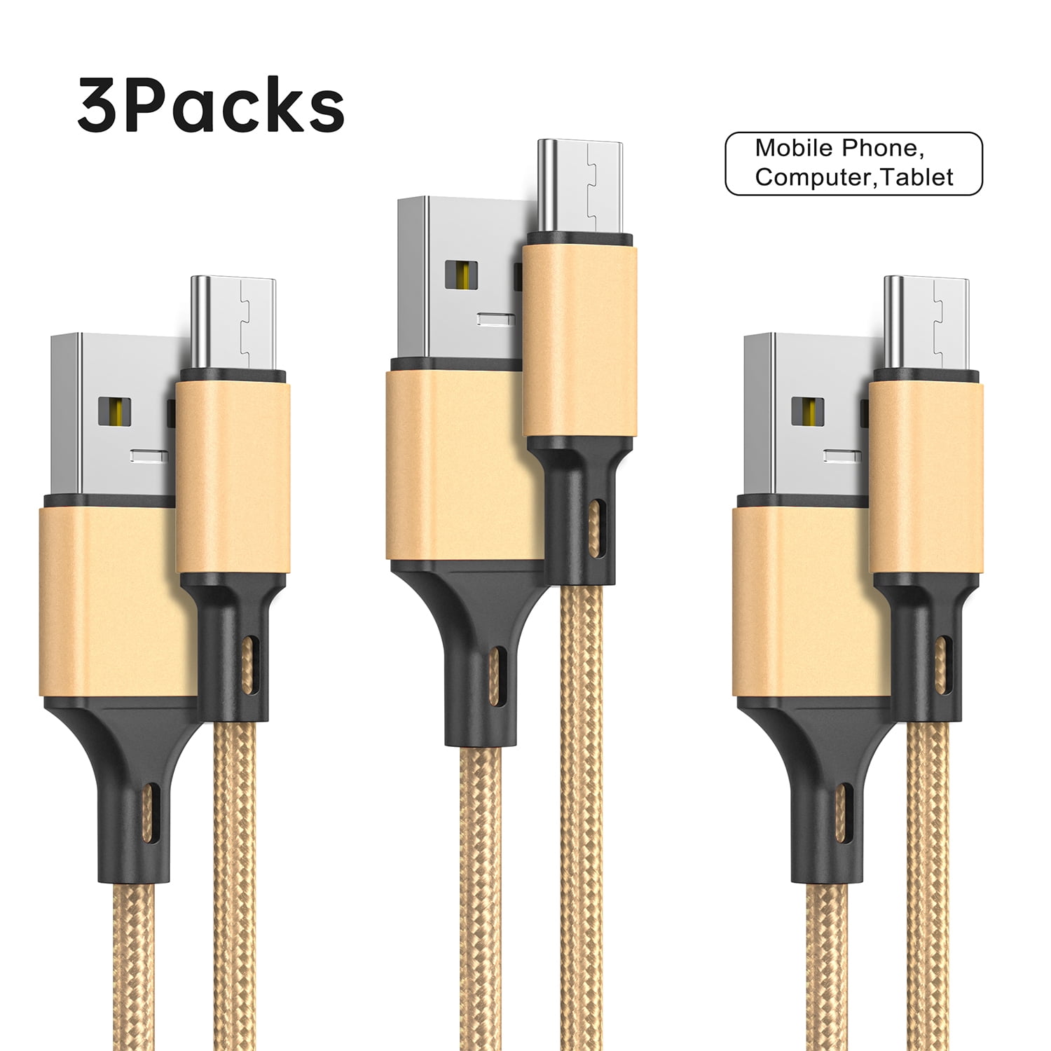 USB C Cable 2.4A Fast Charging Cable, 3Pack 3/6/6 FT Long Charger