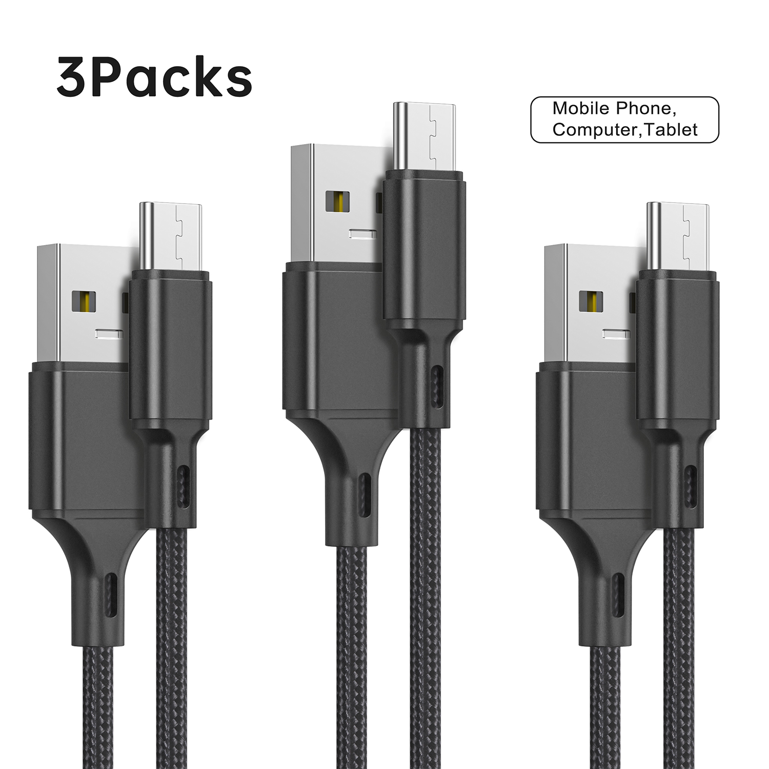 USB C Cable 2.4A Fast Charging Cable, 3Pack 3/6/6 FT Long Charger