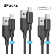 USB C Cable 2.4A Fast Charging Cable, 3Pack 3/6/6 FT Long Charger, Premium Nylon Cables, Fast Charging Cord Compatible with iPhone 15 Samsung Galaxy Note 10/10+ Plus/9/8, S20 S10 S9 S8 Plus (Black)