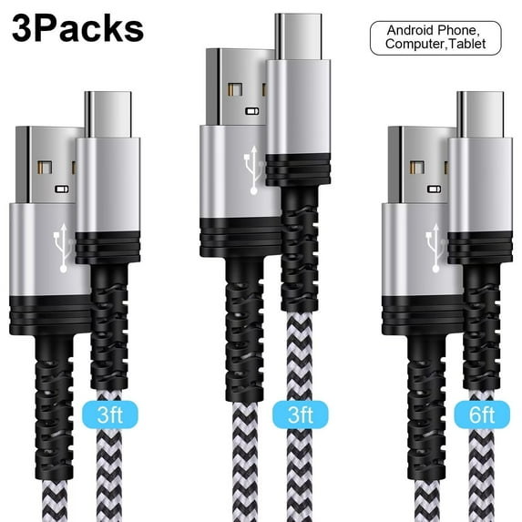 USB C Cable,3A Fast Charging Cable,3Pack 3ft/3ft/6ft FT Type C Charger Nylon Braided Usb A to Usb C Cable High Speed Type C Charging Cable for Phone Android Charger Cord Type C