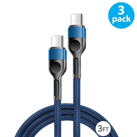 USB C to USB C Cable [3ft, 3-Pack], Freedomtech 60W/3A Fast Charging USB Type C Charger Cord Compatible with Samsung Galaxy S22/S22+, S21/S21+ Ultra 5G, S20/S20+ Ultra 5G, Note 20/10, Pixel, Switch