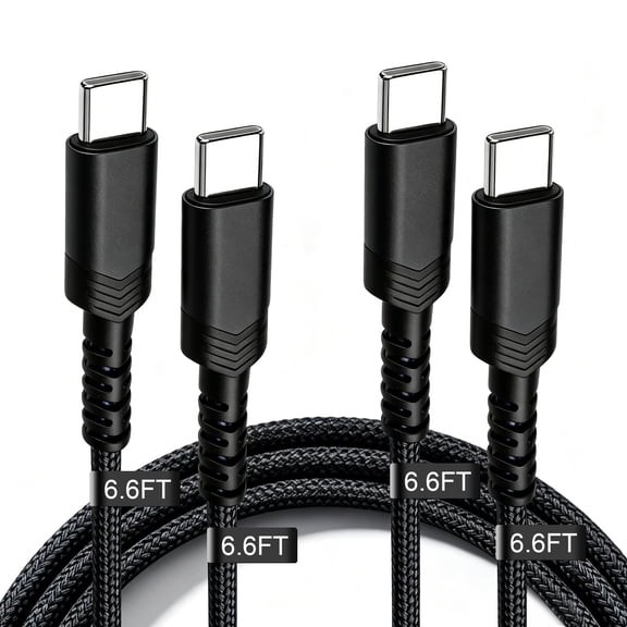 USB C Cable 6.6FT, 2 Pack USB‑C to USB‑C Cable Fast Charging, Durable Braided USB Cable for Mobile Phones and Tablets (Black)