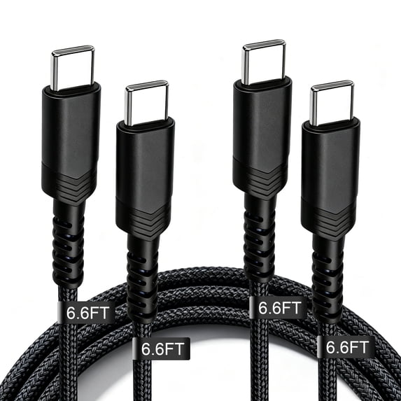 USB C Cable 6.6FT, 2 Pack USB‑C to USB‑C Cable Fast Charging, Durable Braided USB Cable for Mobile Phones and Tablets (Black)