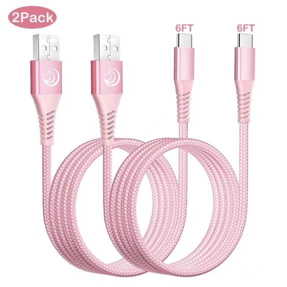 USB C Cable, C Type Charger Cable Phone Charger Cord 6ft 2Pack, USB C Fast Charging Cable Compatible with Samsung Galaxy, Pink