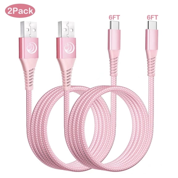 USB C Cable, C Type Charger Cable Phone Charger Cord 6ft 2Pack, USB C Fast Charging Cable Compatible with Samsung Galaxy, Pink