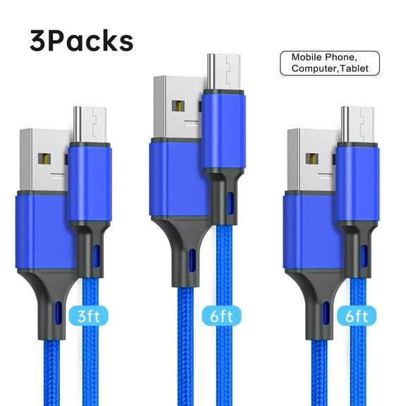 Cshidworld USB C Cable Charge Cable, 3 Pack 3/6/6ft Long Charger, Premium Nylon Charging Cord Compatible with iPhone 15 Samsung Galaxy Note 10/10+ Plus/9/8, S20 S10 S9 S8 Plus,(Blue)