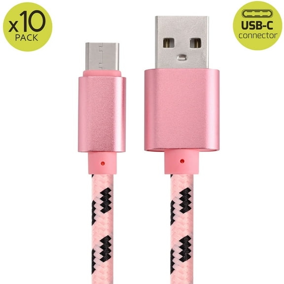 USB-C Cable Charger, FreedomTech [10-Pack, 3 ft] Type C Charger Premium Nylon USB Cable, USB A to Type C Charging Cable Fast Charge for Samsung Galaxy S10 S10+ / Note 8, LG V20 and Other USB C Charger