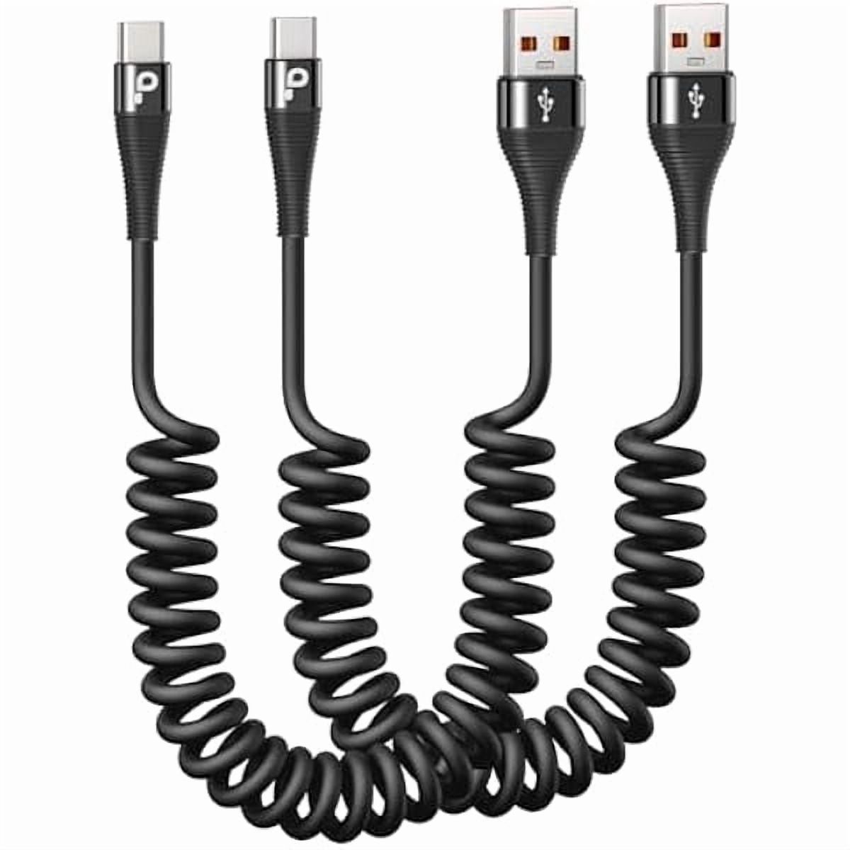 Quyaojz USB C Cable Fast Charging 5FT, Coiled USB A to USB C Cable for Car, Type C Charge Cord USB-C Charging Cable Compatible with iPhone 17/Samsung Galaxy S20 and More USB C Devices-Black 2Pack