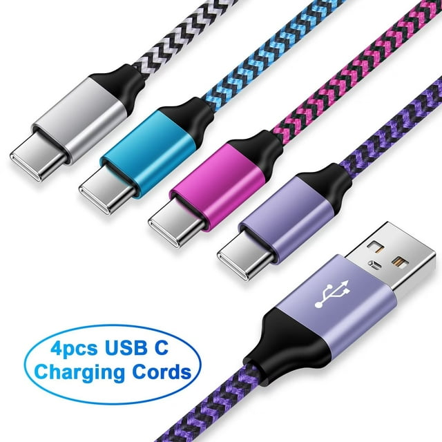 USB C Cable,FiveBox USB A to USB C Cables 6ft 4pack Android Type C Charging Cords 3A Fast USB C Charger Cables Nylon Braided USB C Charging Cable USB to Type C Cable 6ft(Rose,White,Purple,Blue)