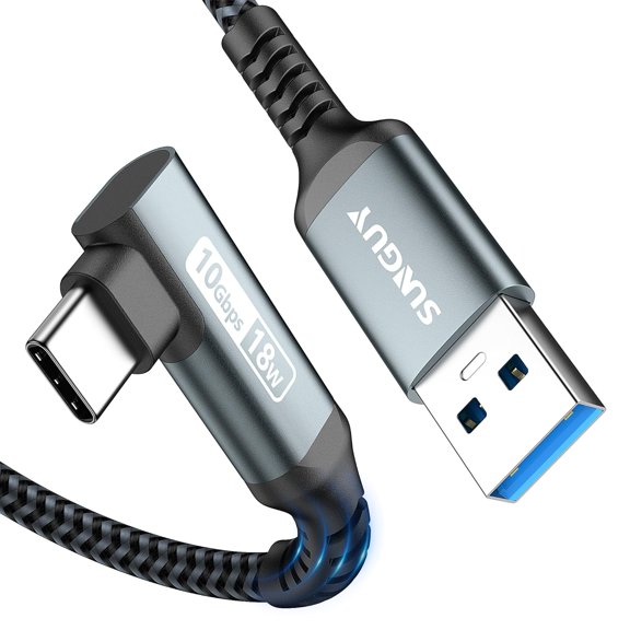 USB C Cable Right Angle 4FT, 10Gbps USB 3.1 Gen 2 to USB C Data Cable Compatible with iPhone 16/15 Series, Android Auto, Samsung Galaxy S24/S23, SSD, Huawei P30/P20, i-Pad Pro-Grey