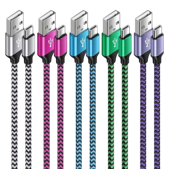 USB C Cable,SixSim USB A to USB C Cables 6ft 5pack Android Type C Charging Cords 3A Fast USB C Charger Cables Nylon Braided USB C Charging Cable USB to Type C Cable 6ft(Rose,White,Purple,Blue,Green)
