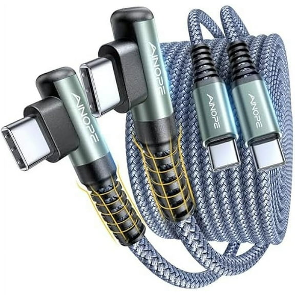 USB C Cable to USB C 60W 2-Pack 6.6ft Nylon Braided Type C Charger Fast Charging Right Angle USBC to USBC Cable Charger Cord for Nintendo Switch 2 iPhone 16 Pro Max Samsung S25 Ultra iPad Pro