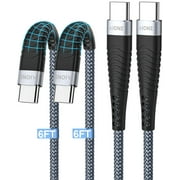 USB C Cable, USB C to USB C Charger Cord 2 Pack 6ft, Type C Charging Cable Braided for iPhone 15, Samsung Galaxy