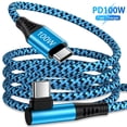 thumbnail image 1 of USB C Cable,USB C to USB C Cable 6ft Right Angle 90 Degree FiveBox Nylon 100W PD Type C Fast Charging Cord USB C to Type C Charger Cables for Samsung,Blue, 1 of 7