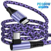 USB C Cable,USB C to USB C Cable 6ft Right Angle 90 Degree FiveBox Nylon 100W PD Type C Fast Charging Cord USB C to Type C Charger Cables for Samsung,Purple