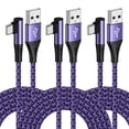 thumbnail image 1 of USB C Cable,USB a to USB C Cable 6ft 3Pack FiveBox Nylon Braided Right Angle Fast USB C Charging Cord Type C Charger Cord for Samsung,Black Purple, 1 of 7