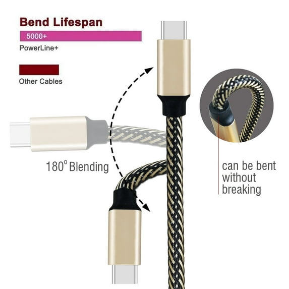 USB C Cable, USBC Charger, 0.3M Fast Charging Cable Nylon Braided USB-C Type-C 3.1 Data Sync Charger Cable, High-Quality, Durable
