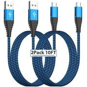 USB-C Cable, XUDUO [2 Pack 10FT] Type C Charger Cord Nylon Braided, 3A Fast Charging Cable for Samsung Galaxy S23 S22 S21 S20 S10 S9 S8, LG, Moto-Blue