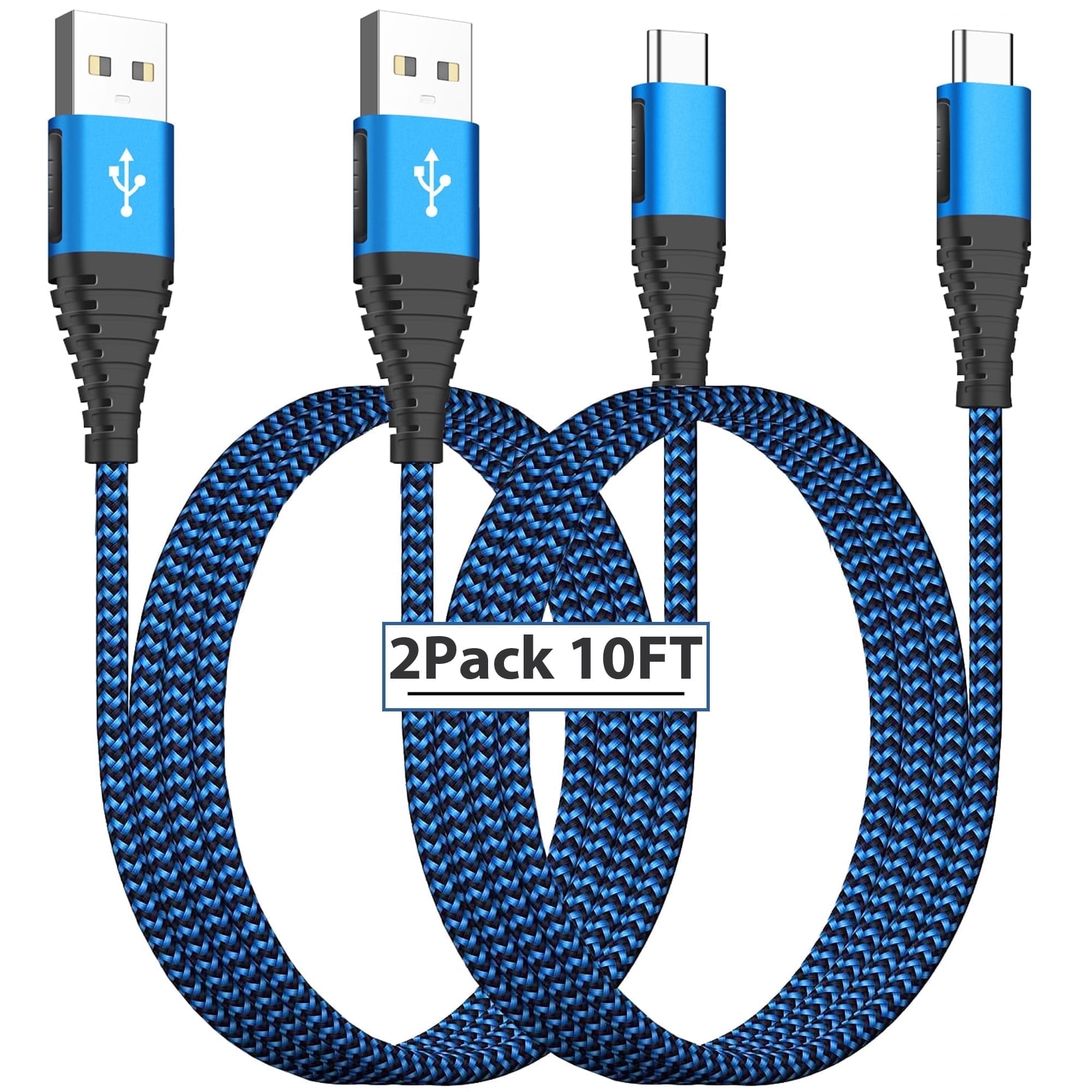 XUDUO USB C Cable, [2 Pack 10FT] USB C Charger Cord Nylon Braided 3A Type C Fast Charging Cable for Samsung Galaxy S24 S23 S22 S21 S20 S10 S9 S8-Blue