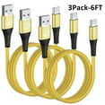 thumbnail image 1 of USB C Cable, XUDUO [3 Pack 6FT] Type C Charger Cord Durable Nylon Braided 3A Fast C Charging USB-A to USB-C Cable for Samsung Galaxy S23/S22/S21/S20-Gold, 1 of 5