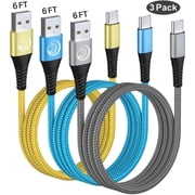 USB C Cable, XUDUO 3 Pack 6FT Type C Charger Cord Nylon Braided 3A Fast C Charging Cord for Samsung Galaxy S25/S24/S23/S22/S21