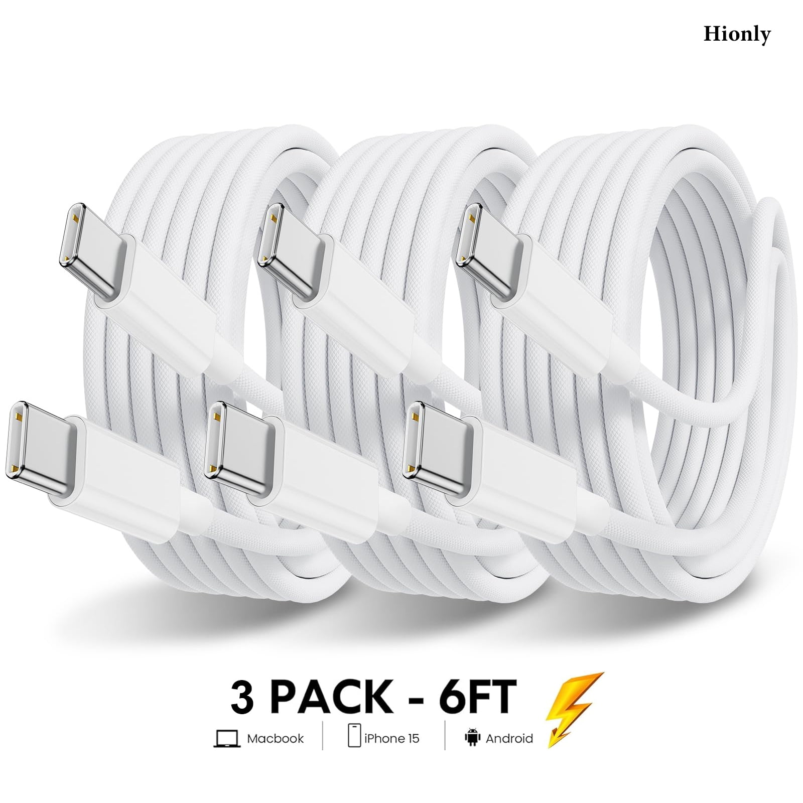 USB C Cable for iPhone 15 Charger Cord 6FT 3 Pack, 60W Woven USB C to C Cable Replacement for iPhone 15 Plus/15 Pro Max, MacBook Pro 2021/2020,iPad 12.9 inch/Air 5/4,for Samsung Galaxy S23+/S23 Ultra